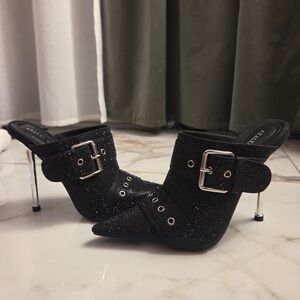 Black Glitter Heels with Buckle Detail